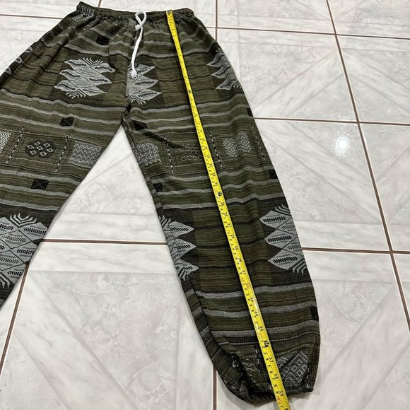 Green Aztec Print Jogger Pants Womens Size Small Zen Yoga Yogi Cotton Hippie - Picture 2 of 8